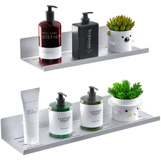 Bestdon Duschregal Badezimmer Regal Ohne Bohren - Duschablage Selbstklebend im 2er Set Badregal Aluminum, Duschkörb Wandregal für Bad Zubehör, Matte Finish, Silber, Länge 30/40cm