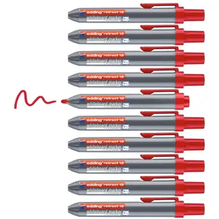 edding 12 Retract Whiteboardmarker - rot - 10 Whiteboard Stifte - Rundspitze 1,5-3 mm - kappenloses Design - für die einhändige Bedienung auf Whiteboard, Flipchart, Magnettafel, Pinnwand, Memoboard