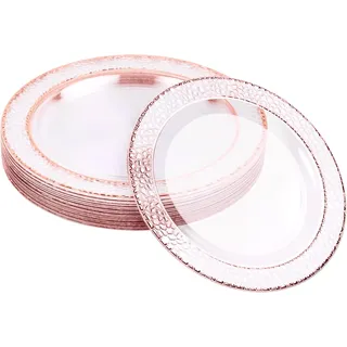 MATANA 20 Premium Plastik Dessertteller, Kleine Partyteller mit Roségoldrand, 19cm - Elegant, Stabil & Mehrweg - Hochzeiten, Geburtstage, Taufen, Weihnachten, Grillpartys, Partys