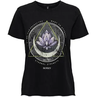 Only Damen, ONLLUCY REG S/S JRS NOOS", Top, Black/Print:Lotus,L