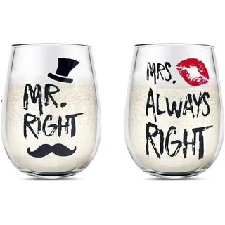 Yalucky Mr Right and Mrs Always Right Weingläser Set für Paare Geschenk Valentinstag Jahrestag Geschenk für Ihn Sie Hochzeitsgeschenke für Brautpaar Geschenke Hochzeit Personalisiert