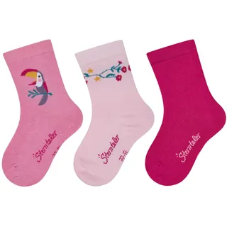 Sterntaler Baby Socken 3er Pack Tukan – Baby- und Kinder-Socken im 3er Pack mit Umschlag, Innenfrottee, Tukan-, Blumen- & Rippen-Motive, Perlrosa, Größe 18