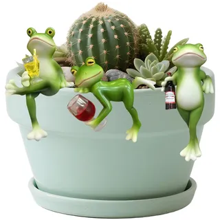 SI SEN 3 Stück Frosch Deko Garten Figuren, Lustige Frösche Deko für Miniteich & Draußen, 10-13 cm Realistische Resin Frosch Figur & Gartendeko, Kreative GartenDeko Draußen Figuren als Geschenk