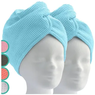 ELEXACARE Haarturban, Turban Handtuch mit Knopf (2 Stück, blau) Mikrofaser Handtuch für Kopf und Lange Haare