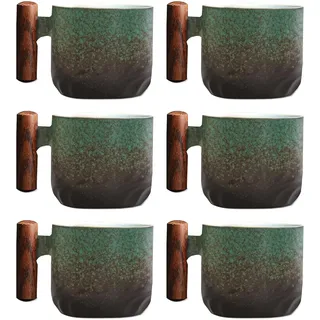 Espressotassen 6er Set (6 x 70 ml) Espressotassen Steingut Kaffeetasse Kaffeebecher aus Keramik Espresso Tassen mit Henkel, Mini Teetasse, Kaffeetasse für Espresso,Tee (6er Set - Grün)