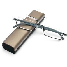 KoKoBin Lesebrille mit Ultraleichtem TR90 Rahmen Lesehilfe Halbbrille aus Metallrahmen mit Halbrahmen Sehehilfe mit Brillenetui für Damen und Herren (Grau, 3.5 Dioptrien (1er Pack))