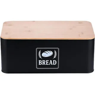 Relaxdays Brotkasten , Schwarz , Metall, Holz , Bambus , Vintage , Rechteckig , 33x13.5x19 cm , Geschirr, Tischkultur & Serviergeschirr, Brotkörbe