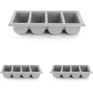 HENDI Besteckbehälter, Besteckfass, Besteckkorb, Utensilienhalter, Küchenutensilienhalter, Besteckkasten, Besteckmulde, 4 Fächer, GN 1/1, 530x325x(H) 100mm, grau, Polypropylen (Packung mit 3)