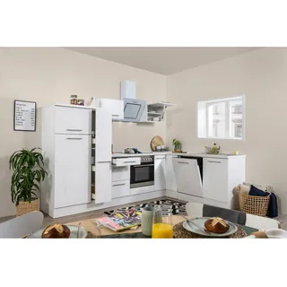 Winkelküche Amanda L-Form E-Geräte 290 x 200 cm weiß hochglänzend/weiß