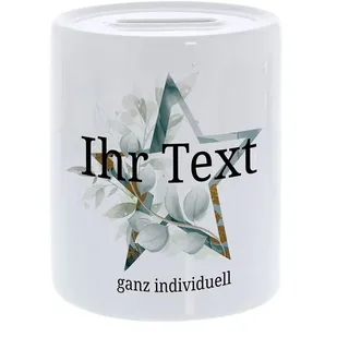 Spardose Junge personalisiert mit Namen, Keramik, Aquarell Stern | Geldgeschenk für Kinder und Jugendliche – Gelddose mit Stern-Motiv für Ihren Wunschtext
