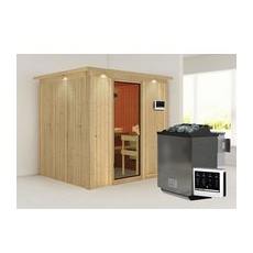 KARIBU Sauna »Rakvere«, inkl. 9 kW Bio-Kombi-Saunaofen mit externer Steuerung, für 3 Personen - beige