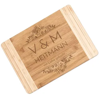 Maverton Bambus Holzbrett mit Gravur, Schneidebrett, Küchenbrett | Größe: 35x25 cm, groß und massiv, für Paare, zum Hochzeitstag, zur Hochzeit, zu Weihnachten, Initialen