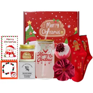 TOPCHANCES Geschenkset Frauen,Geburtstagsgeschenk für die Freundin,Glas mit Strohhalm,Geschenkverpackung,Aromatherapie-Badeset,Geburtstags/Jahrestagsgeschenk für Schwestern,Ehefrauen und Freundinnen