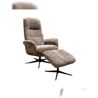 KAWOLA Relaxsessel SILVA Drehsessel Schaffell beige mit Hocker