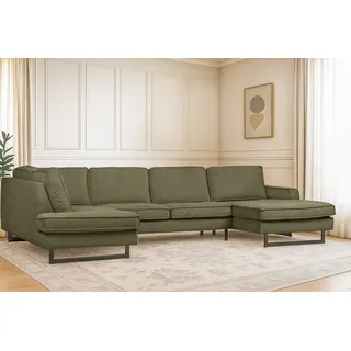 Home Affaire »Pinto, 350 cm, U-Form, XXL, mit Ottomanen« Cord, Chenille, Lederoptik, mit Keder, Metallfüße, Wellenunterfederung,