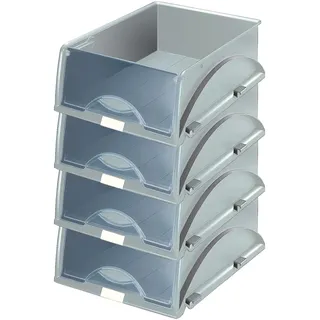 Leitz Ablagekorb A4, 4er Pack, Ideales Sortier- und Ablagesystem für Poststellen und Kopierräume, Grau, Sorty, 52310085