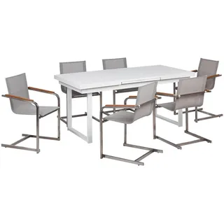 Beliani Gartenmöbel-Set, Weiß, Beige, Silber, Metall, Gartenmöbel, Gartenmöbel-Sets