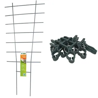 Windhager Blumenstütze, Rankhilfe, Gitterspalier, Rankgitter für Topfpflanzen, Metall, 77 x 34 cm, 05709 & Pflanzenclips Pflanzklammern Pflanzenbefestigung Pflanzenhalter, 12 Stück, 71678