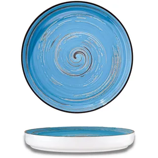 Wilmax Speiseteller 28 cm Porzellan, Essteller mit hohem Rand, Blau