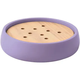 Spirella Seifenschale Sven Polyresin & Holz, Ø 11,6 cm, Lavendel | Freistehend ohne Bohren, Ablauf hält die Seife trocken, matte Oberfläche, leicht zu reinigen, Serie Sven