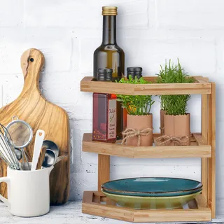 Küchenregal Arbeitsplatte - Bambus - Küchenschrank Organizer - 2 Regale - Stehend - Hellbraun