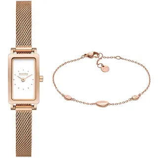 Skagen Damen Hagen Micro Roségold-Ton Edelstahl-Uhr und Anja Pebbles Armband, Set