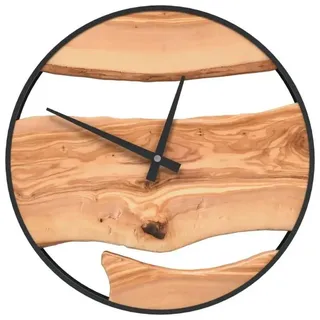 Wanduhr - Rund 35 cm - Eisen und Olivenholz - Geräuschloses, genaues Quarzwerk - Rustikaler Landhausstil - Braun