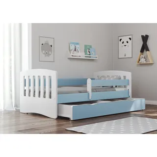 Bjird Kinderbett Jugendbett 80x140 cm mit Rausfallschutz Schublade und Lattenrost - Einzelbett Classic - Blau - Blau