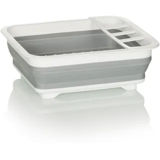 hjh OFFICE Abtropfgestell CLEAN SIL Silikon faltbar für Geschirr und Besteck, platzsparende Abtropfwanne, Grau/Weiß, 924000