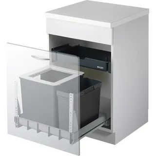 MÜLLEX Euro Boxx 55/60-R Abfallsystem inklusive Auszugssystem als Vollauszug, 56 (40+16) Liter / ab 55 cm Schrankbreite / 2-fach Trennung - Grau