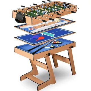 SereneLife Multifunktionstisch, Multigame Spieltisch – 4 in 1 mit Zubehör, Tischkicker, Billardtisch, Tischtennis, Airhockey Tisch, Curling Tischspiel, Multispieltische, Für Kinder & Erwachsene