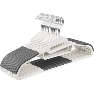 Addis Non Slip Plastic Clothes Hangers 42cm, Pack of 20 Hangers, Strong Durable Capacity, for All Garments Coats Shirts Suit Jackets Trousers, White Grey