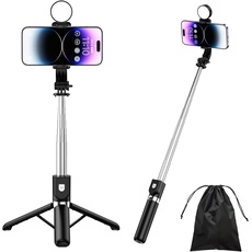 PINHEN 43'' Handy-Stativ,ausziehbarer Selfie Stick-Ständer mit abnehmbarer drahtloser Bluetooth-Fernbedienung und Handy-Halterung,kompatibel mit iPhone Android Phone,GoPro Kamera (Black with Light)