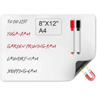 elzle A4 Magnettafel Kühlschrank mit 2 Whiteboardstift, 21x30cm Magnetische Whiteboard Folie für den Kühlschrank, Magnettafel für Büro Schule Zuhause Küche