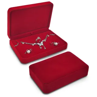 FuninCrea Reise Schmuckkästchen Einstellung Schmuck Organizer Vitrine Schmuckkästchen Klein Modisch Schmuckkoffer Schmuck Aufbewahrung Tragbar für Ring, Halskette, Ohrring und Armband (Rot A)