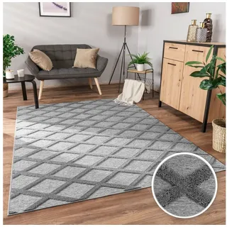 Paco Home Teppich Wohnzimmer Schlafzimmer Kurzflor Modernes Skandinavisches Muster Rauten Motiv Flauschig 3D Grau Anthrazit, Grösse:160x220 cm, Farbe:Grau
