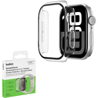 Belkin ScreenForce TemperedCurve 2-in-1 Apple Watch Series 10 Schutzhülle (46 mm), Apple Watch Displayschutz mit Schutzrand, Hülle für Series 10, Schutzfolie aus Hartglas mit 360 ̊-Schutz -durchsichtig
