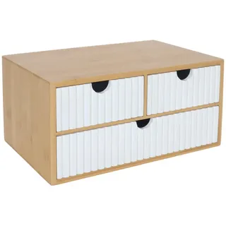 Relaxdays Schubladenbox Weiß Bambus geriffelt 3 Schubladen 15x30x20 cm , Hellbraun , Holz, Holzwerkstoff , 30x15x20 cm , Büromöbel, Schreibtische, Schreibtischzubehör