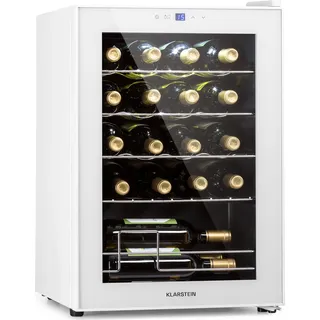 Klarstein Weinkühlschrank, 1 Zonen Getränkekühlschrank Klein, Freistehender Kleiner Weinschrank, 53L Wein-Kühlschrank mit Glastür, Indoor/Outdoor Flaschenkühlschrank, Wine Fridge 20 Flaschen - Weiß