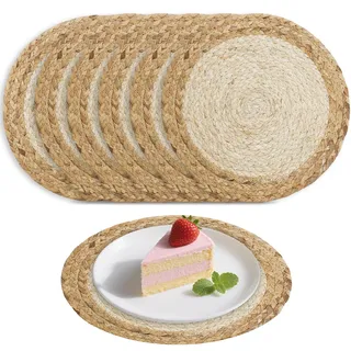 Runde Platzsets aus Wasserhyazinthe - Maishülsen (33cm), 6er Set Tischuntersetzer Tischsets Abwaschbar, Handgemachte Platzdeckchen Rund Natur für Esstisch, Küche, Boho Heimdeko, Bauernhausstil