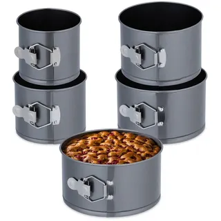 Relaxdays 5-tlg.SPRINGFORM-SET , Metall , Rund , 20x11x20 cm , antihaftbeschichtet , Backen & Backzubehör, Backformen, Springformen