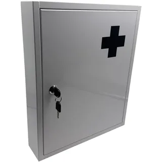 Relaxdays Medizinschrank, abschließbar, 5 Fächer, HxBxT: 43 x 35,5 x 8 cm, für Medikamente, Arzneischrank, weiß/grau