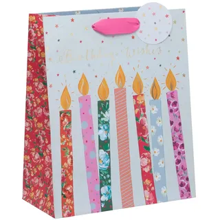 Ballyhoo Große Happy Birthday Wünsche & Kerzen Geschenktüte, 31,5 x 26 x 13,5 cm, Mehrfarbig