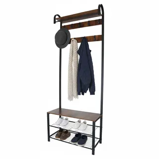 Relaxdays Garderobe mit Schuhbank 30 x 182 x 69 cm schwarz/braun