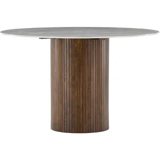 Livetastic Esstisch , Braun, Dunkelgrau , Holz, Glas , Esche , furniert , rund , zylindrisch , 120x74x120 cm , Holzmöbel, Holztische, Esstische Holz, Esstische in Holzoptik