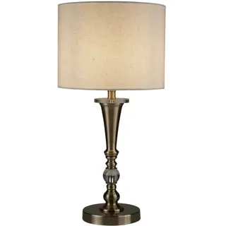 Tischlampe Tischleuchte Wohnzimmer in Messing Antik Natur E27 62 cm Stoff Metall