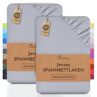 NatureMark 2er Pack Kinder Jersey Spannbettlaken, Spannbetttuch 100% Baumwolle in vielen Größen und Farben MARKENQUALITÄT ÖKOTEX Standard 100 | 70x140 cm - Silber grau