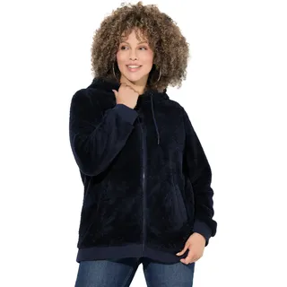 Ulla Popken Damen große Größen Übergrößen Plus Size Teddy-Jacke, Kapuze, Langarm, weicher Teddyplüsch Marine 46+ 843930130-46+