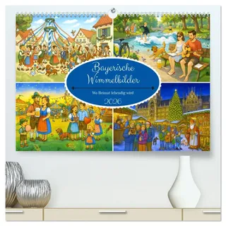 Bayrische Wimmelbilder - Wo Heimat lebendig wird (hochwertiger Premium Wandkalender 2026 DIN A2 quer), Kunstdruck in Hochglanz: Ein liebevoll ... Schmunzeln und Staunen. (CALVENDO Orte)