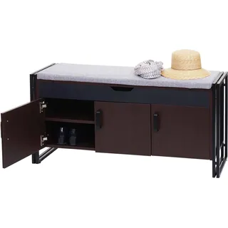 Schuhkommode mit Sitzmöglichkeit HWC-A27, Kommode Bank mit Kissen, 53x110x30cm 3D-Struktur Metall  dunkelbraun - Braun